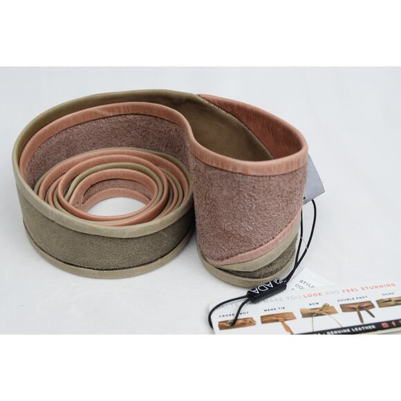 ADA Boho Lagenlook Western Pink Taupe Colorblock Distress Leather Wrap Belt NWT - Picture 5 of 10